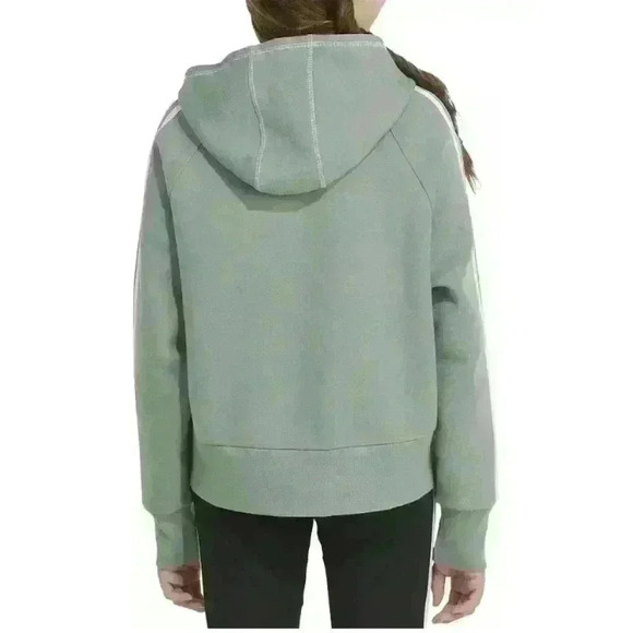 NWT Girls Adidas Zip Up Sweatshirt Hooded Fleece Silver Green Size Large 14 - Picture 3 of 7